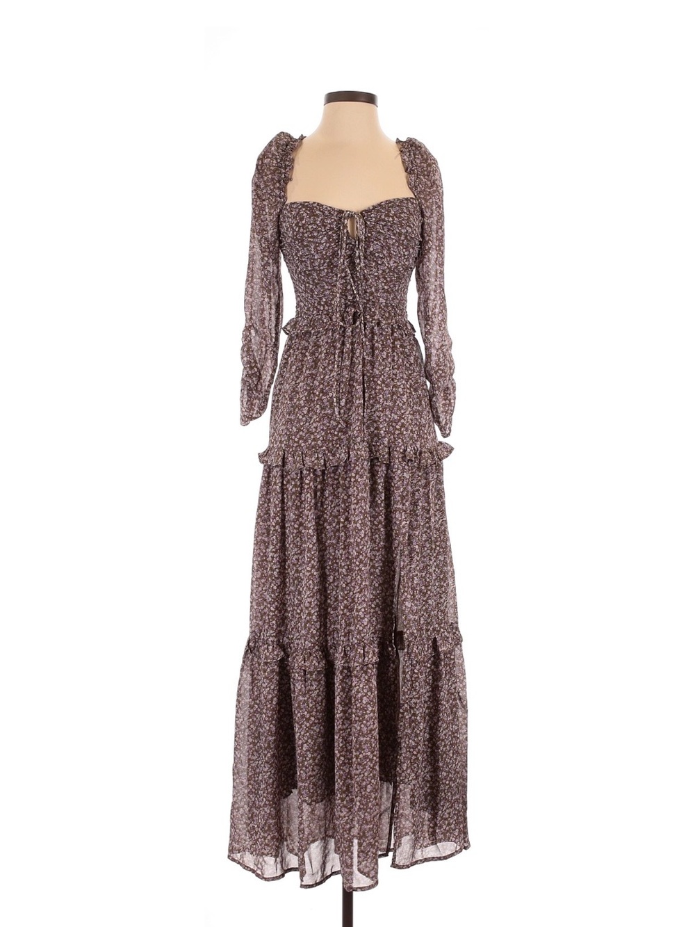 ASTR The Label Revolve Lovestruck Brown Purple Floral Maxi Milkmaid Dress XS - Picture 3 of 4